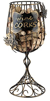 True Wine Glass Cork Holder, Decorative Wine Cork Storage and Decor, Set of 1, Rustic Bronze Finish