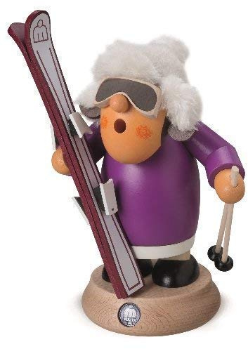 Rökarfigur rökare soptunna skidåkare (BxH): 12 x 17 cm ny rökare snö rökare rökelsefigur rökelsekarl figur trä tvål erzgebirge trä rökfigur dekoration jul