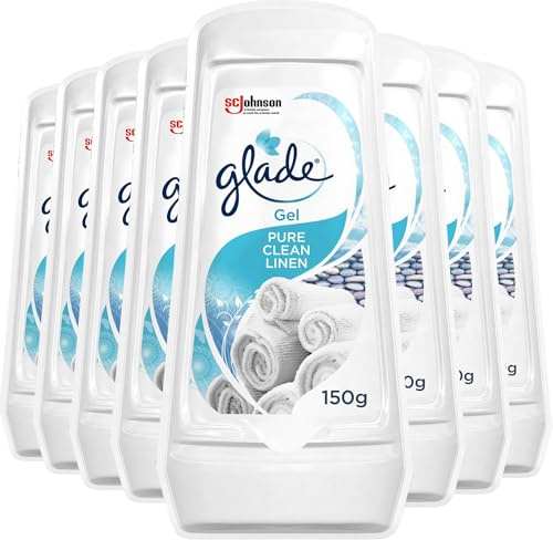 Glade Solid Gel Air Freshener, Odour Eliminator for Home & Bathroom, Clean Linen, Pack of 8 (8 x 150g)