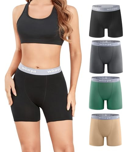 wirarpa Short Cycliste Femme Panty Anti Frottement Shorty Coton Legging Court Boxer Caleçon 5,5 Inseam Lot de 4