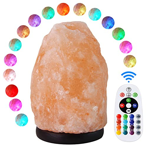 pursalt Lampada di sale dell'Himalaya, 2,3-2,7 kg, con telecomando aggiornato, luce notturna regolabile in 16 colori cangianti, cristallo naturale, rosa, grande lampada USB di sale per decorazione