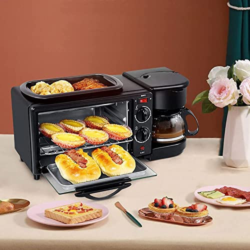 Deals Macchina per la colazione 3 in 1, multifunzione, mini forno, barbecue, forno per pizza con colazione, 3 in 1, bancone per la colazione, multi-tostapane, macchina per caffè e panini
