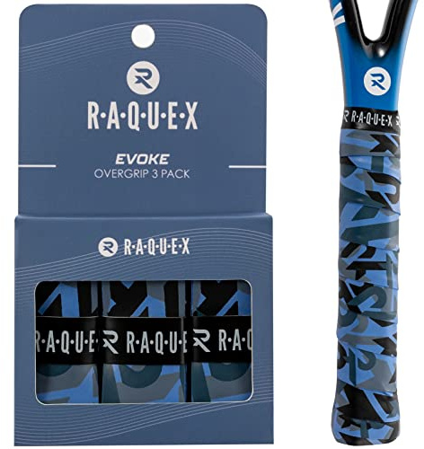 Raquex Evoke Overgrip - Ruban adhésif pour Raquettes de Tennis - Surgrip antidérapant pour Raquettes de Tennis, Badminton et Squash - Lot de 3 (Camouflage Raquex)