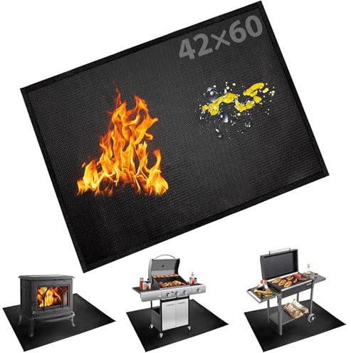 Large Under Grill Fire Pit Mats 42x60 - Oil Waterproof BBQ Camping Stove Fireproof Mat, Reusable Easy Clean Gas Grill Mat for Outdoor Deck Protector