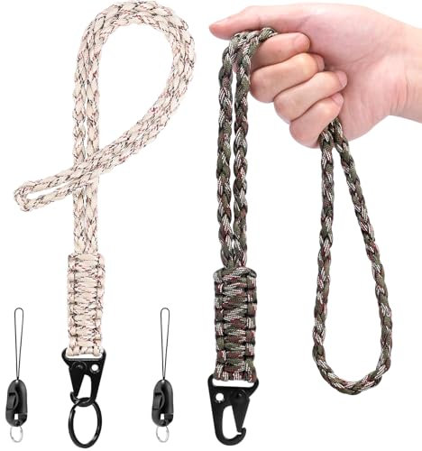 Paracord-Schlüsselband für Schlüssel, robustes Schlüsselband für Herren, 550 geflochtenes Paracord-Schlüsselband für Ausweise, Halskette, Pfeifen, Handgelenkschlaufe (Wüsten-Camo + Armeegrün Camo),