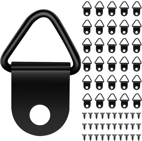 Caianwin 30 ganchos triangulares de anillo en D con tornillos, ganchos pequeños de acero para colgar cuadros, relojes, pinturas, marcos de fotos (color negro)