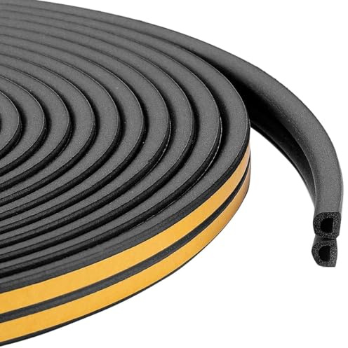 Bande de Joint D-Profil, Bande D'étanchéité Autocollante pour Portes et Fenêtres,Isoler du Bruit, Anti-collision,Isoler du bruit et Anti-intempéries, Isolation acoustique,9mm x 6mm (Noir 10M)