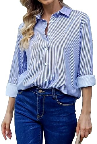 SPRING SEAON Womens Blouse Long Sleeve Chiffon V-Neck Button Down Shirt Casual Office Work Tops for Ladies
