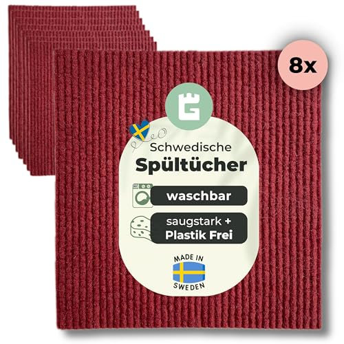 Grünschloss Spüllappen rot (8X) schwedische Spültücher waschbar Weinrot - Schwammtücher aus Holz-Zellstoff & Baumwolle Putzlappen - Bunte Küchenlappen, Geschirrlappen modern (Limited Edition)