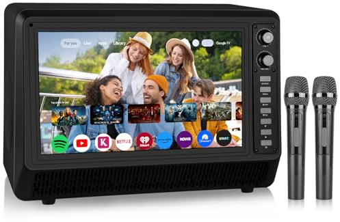 ZOSHING 15.6 Inch Samll Smart TV,Built-in Dual Wireless Microphones,Bluetooth,HDMI/USB in,12V6A/24V4A in Portable Television for Bedroom,Kitchen,Gaming, and Karaoke Party