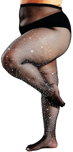 DUCMODA Queen Plus Size Collant- Collants résille scintillant éblouissant avec strass pour femme - Pour fête, concert