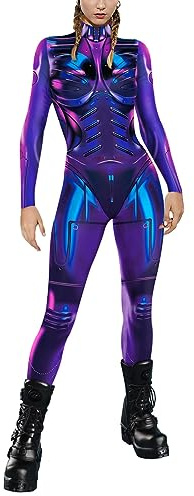 Mono de Manga Larga con Estampado tecnológico Sexy para Mujer, Disfraz de Halloween y Carnaval Ropa Festiva