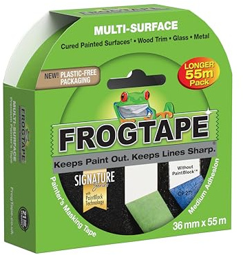 Frog Tape Green Multi Surface Painters Masking Tape, Indoor Painting and Decorating For Sharp Lines and No Paint Bleed 36mm x 55m