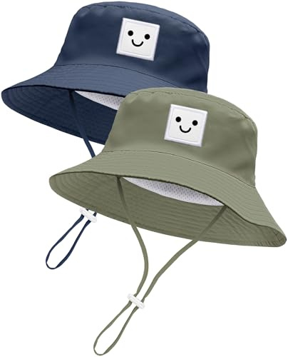 Baby Sun Hat Toddler Bucket Hats UPF 50+ Kids Summer Sun Protection Beach Hat for Boys Girls (US, Age, 2 Years, 7 Years, Green+Blue)