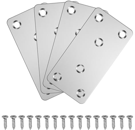 YiYiLiang 4 Staffe Piatte In Metallo Per Legno, Resistenti Piastre Di Rammendo In Acciaio Inossidabile, Piastre Di Giunzione Piatte Per Legno, Staffe Per Traversine Ferroviarie Per Riparazione