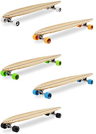 Two Bare Feet 'The Chuck' 44 Pintail Bamboo Longboard Skateboard – 8-Ply Maple/Bamboo Complete Cruiser with 70mm Wheels & ABEC 7 Bearings (Green wheels)