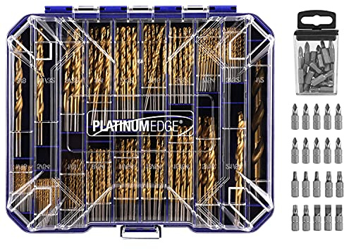 276pc Titanium Twist Drill Bit Set with S2 Bits 135° Tip High Speed Steel, Size from 1/16 up to 1/2, Ideal in Wood Cast Iron Aluminum Alloy Plastic Fiberglass, Clear Lid Case