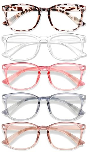 WINTOO Blue Light Glasses for Woman Men | 99% Blue Light Blocking Glasses for Computer Gaming TV Phone Screen Square Frame | Anti Eyestrain & UV Glare Protection - 5 Pair