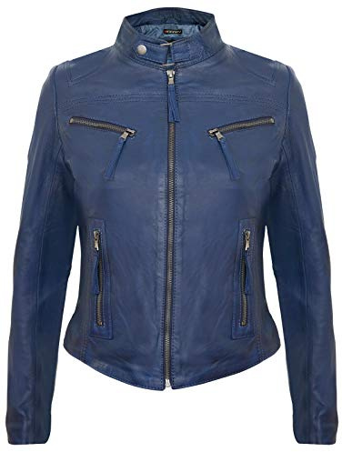 Infinity Leather Chaqueta para Damas de Cuero Azul Real Estilo Motociclista Casual 4XL