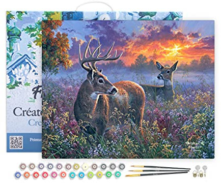Figured'Art Peinture par Numéro Adulte avec Cadre Couple de cerfs - Activité Manuelle Kit de Loisir Créatif DIY Numéro d'Art Complet - 40x50cm toile tendue sur châssis