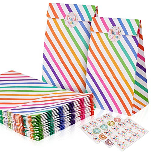 Flintronic 18 Stück Papiertüten, Geschenktüten Kindergeburtstage mit Aufkleber, 24 cm * 13 cm * 8 cm Candy Tüten zum Mitgebsel Kindergeburtstag Mädchen, Giveaways, Hochzeit