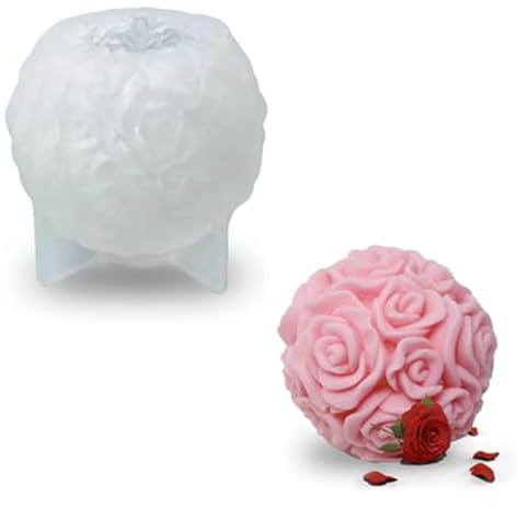 3D-rosenkula ljusform, livsmedelssäker silikon, fondantkakformar, 3D-blomformad kakform, silikonfondantform, ljus, choklad, godis, bakform för gör-det-själv, handgjord gåva