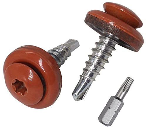 SKIR'CO (80 st) Takskruvar i metall, 4,8 x 20 mm målade självborrande skruvar med EPDM-brickor, torx-huvud (kopparbrun RAL 8004)