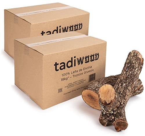 2x19kg Leña de Encina para Chimeneas, Calderas, Estufas y Fuegos Duraderos en General. Leña Seca y de Poda Controlada. Hecho en España. (38kg)