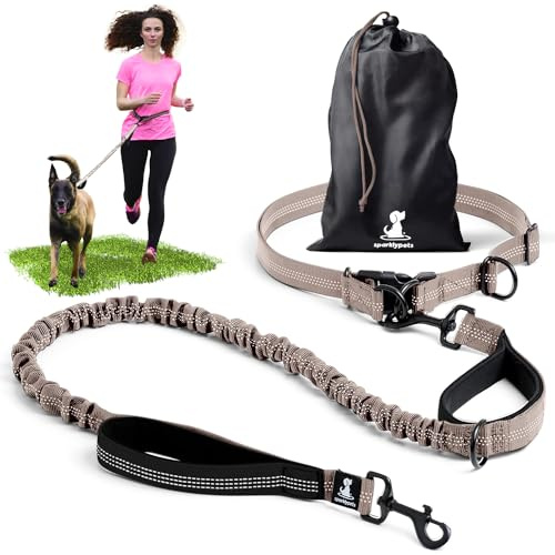 SparklyPets Hands-Free Dog Lead for Medium and Large Dogs – Professional Harness with Reflective Stitches for Training, Walking, Jogging and Running Your Pet (Brown, For 1 Dog)