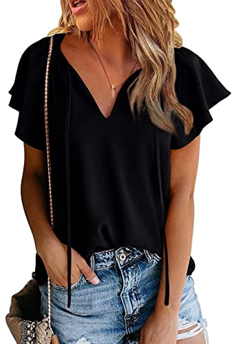 KOEMCY T Shirt Donna Maglietta Maniche Corte Scollo V Camicia Elegante Casual Top Abbigliamento Primavera Estate Maglia Sportiva Blusa Tshirt