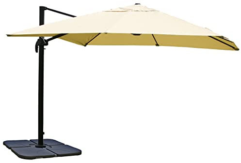 Décoshop26 Parasol Professionnel Restaurant pour Jardin terrasse 3x3m (Ø4,24m) Polyester/Aluminium 23kg crème avec Pied 04_0003963