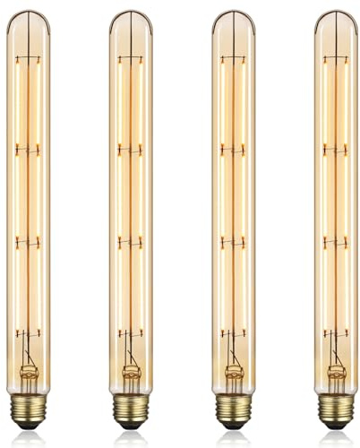 TORCHSTAR LED Vintage Filament Bulb T300, 9W 11.69Inch Long Tubular Edison Light Bulbs, E26 Base, Dimmable T10 Filament Decorative Bulb for Wall Lamp, Amber Glass, 2000K Soft Warm, ETL/FCC, Pack of 4