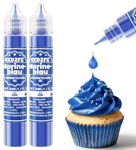 Lebensmittelfarbe Gel - HXDZFX 2×30ml Lebensmittelfarbe, Hochkonzentriertes non-Zucker Food Coloring für Tortendeko, Fondant Weiss, Macarons, Torte, Backen, Osterei, Slime (Marineblau)