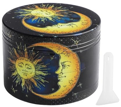 Swavitie Grinder Macinino per erbe aromatiche vintage sole e luna, 4 pezzi, macina erbe aromatiche, macinino spezie, macinaspezie con raschietto per polline, per spezie, erbe aromatiche, polline,