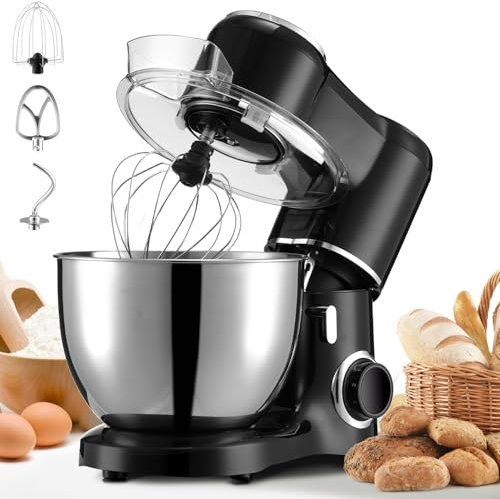 Warmiehomy Stand Mixer 1500W 8L Food Mixers for Baking, Electric Kitchen Mixers Dough Mixer Cake Mixer with Stainless Steel Bowl, Beater, Dough Hook, Whisk for Baking, Black