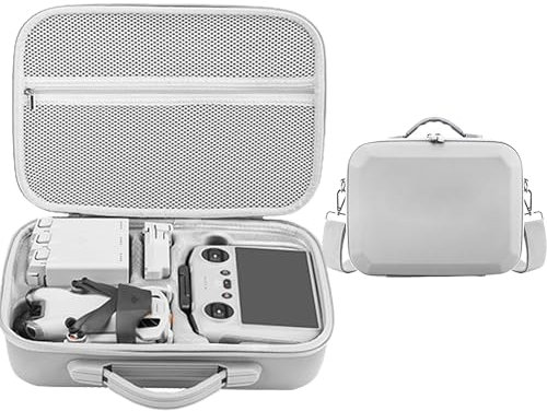 YUEMING Mini 4 Pro RC Tasche, PU Leder Portable Travel Case Tragetasche Umhängetasche für DJI Mini 4 Pro RC Controller und anderem Zubehör, Aufbewahrungs Koffer,Grau