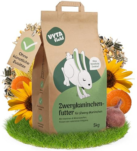 VYTAfield® Zwergkaninchenfutter | Natürliches Kaninchenfutter für (Zwerg-) Kaninchen | 5kg Nagerfutter | Ohne künstliche Zusätze | Mit Vitaminen & Mineralstoffen | Hasenfutter für gesunden Fellglanz