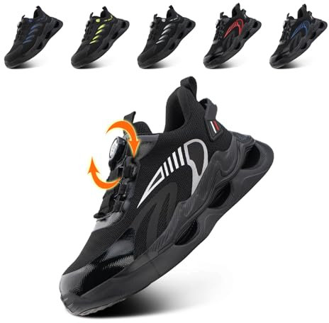 Loiston Chaussures de Sécurité Hommes Femmes Baskets de Sécurité Embout Protection Acier Chaussure de Travail Chaussure de ChantierLégère Antidérapantes Noir 43 EU