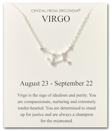 Philip Jones Virgo Star Sign Zodiac Constellation Necklace and Quote Card with Zircondia® Crystals