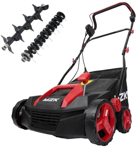 MZK 15-inch 13-Amp 2-in-1 Electric Dethatcher and Scarifier w/Removeable 5-Position Height Adjustment,Lawn dethatcher w/12-Gallon Thatch Collection Bag,Keep Lawn Health