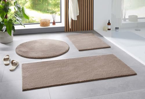 Taracarpet Badematte Uni Boho rutschfest, waschbar, Badezimmer-Teppich, Bad-Vorleger, WC Deko, Duschvorleger für Dusche und Badewannen weich und als Set kombinierbar Sand 080x150 cm