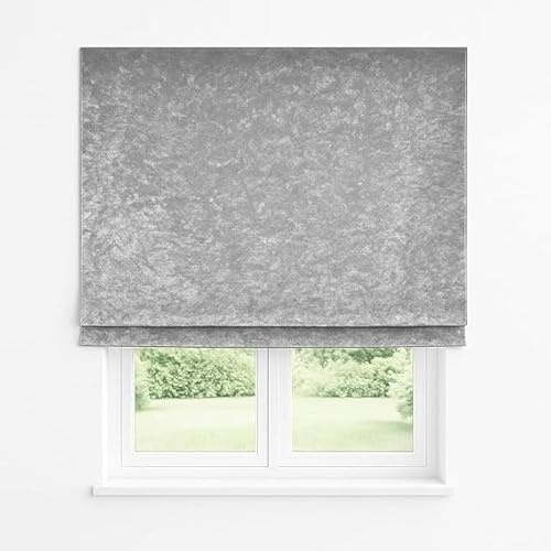 Crushed Velvet Blackout Roller Blinds Silver Grey Child Safety Soft Touch Fabric Trimmable Thermal Blinds Drop 160cm (120cm)