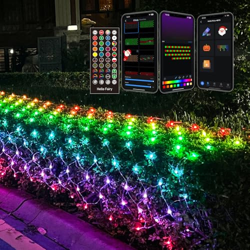 Bseanpol Outdoor Christmas Net Lights, 1.2m*1.8m, 150 LEDs Smart Mesh Lights for Bushes, Connectable, Waterproof, Color Changing, App/Remote Control, Timer, Dimmer, Holiday Trees, Garden, Xmas Decor