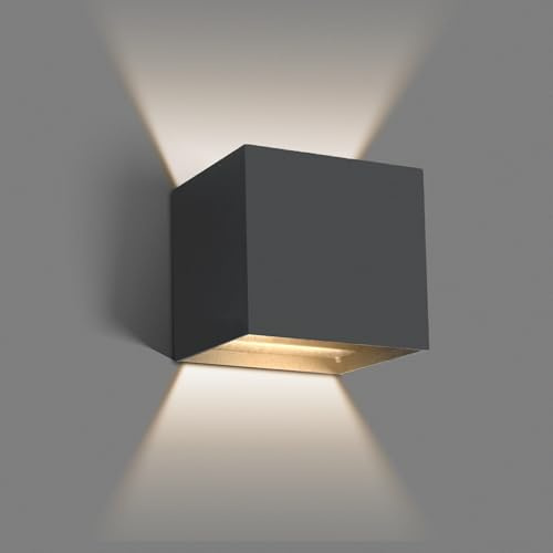 auralab Aplique Pared Exterior LED 6W, 620LM Luz Exterior LED Ángulo Ajustable Negro, Arriba y Abajo Interior Exterior, 4000K IP65 Impermeable Aplique Exterior para Porche, Patio, Jardín, Dormitorio