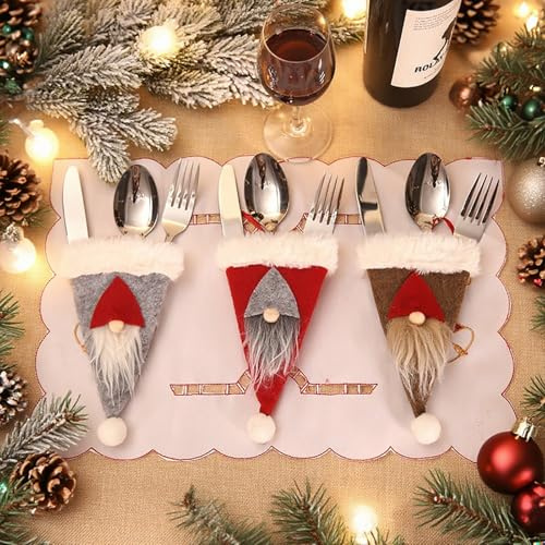 Boutihao 6 Pezzi Portaposate in Feltro di Natale, Decorazione Tavola di Natale Tasche Posate per Forchetta Cucchiaio, Idea Regalo Originale Abbellire la Tavola Durante le Feste Natalizie