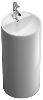 Lavandino a piedistallo Lavandino monoblocco bianco con piedistallo, rubinetto e kit di scarico, lavabo circolare in ceramica for bagno