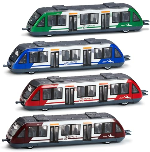 VBACALA Treno Giocattolo Set 4 Pezzi,Treno ad Alta Velocità per Bambini con Funzione di Funzione Rientro & Aggancio,Compatibile con Binari 4CM,Trenino Giocattolo Regalo per 3+ Anni Bambini e bambine