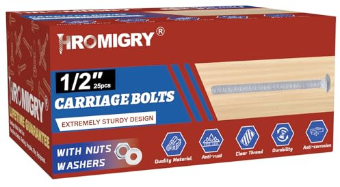 HROMIGRY 1/2 x 4 Carriage Bolts (25 PCS), Hot Dip Galvanized, Heavy Duty Round Head with Washers and Nuts