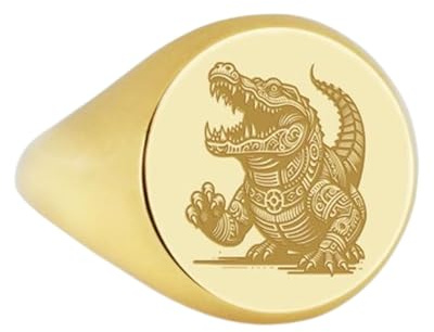 925 sterlingsilver cipactli | guldpläterad ring | rund form 14 x 14 mm sigillringar | Bandstorlek US 5–12,5 avelaibal | LKDR_0119