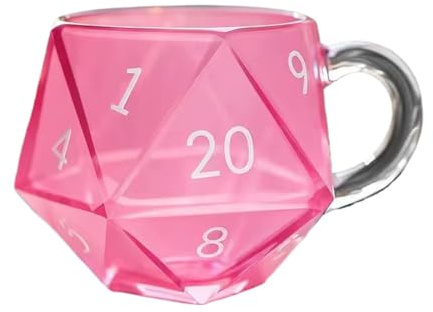 Dice Mug Glass – Porta bevande Gamings | Novità trasparente con motivo poliedrico ed estetica stravagante da giocatore per pause mattutine di routine, feste di compleanno, decorazioni per la casa e